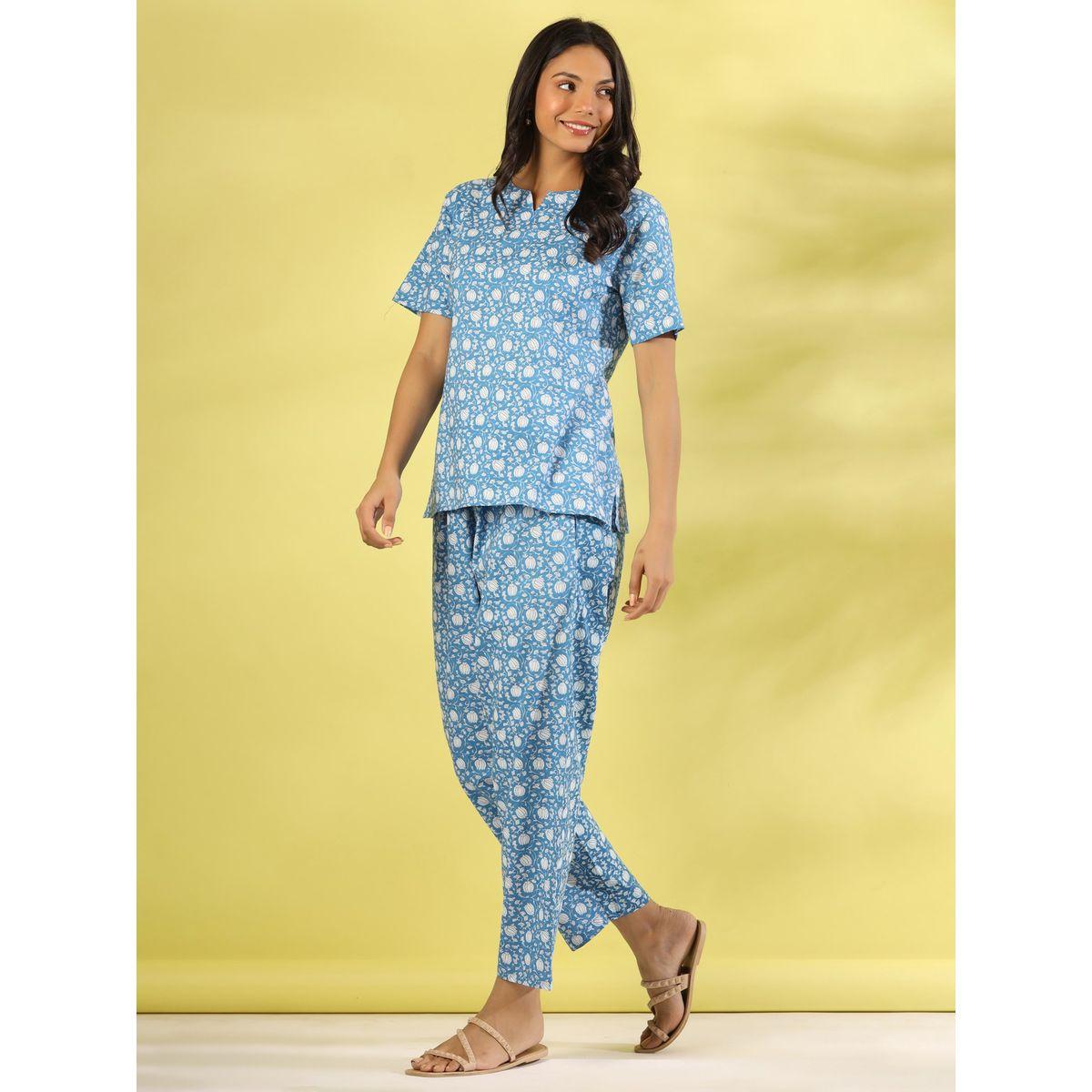 مجموعة من بنطال بيجاما مع بلوزة مطبعة بالكامل سانسكريتي هومز × ستايلي-women-clothing-nightwear-pyjamas-longsets-image-4