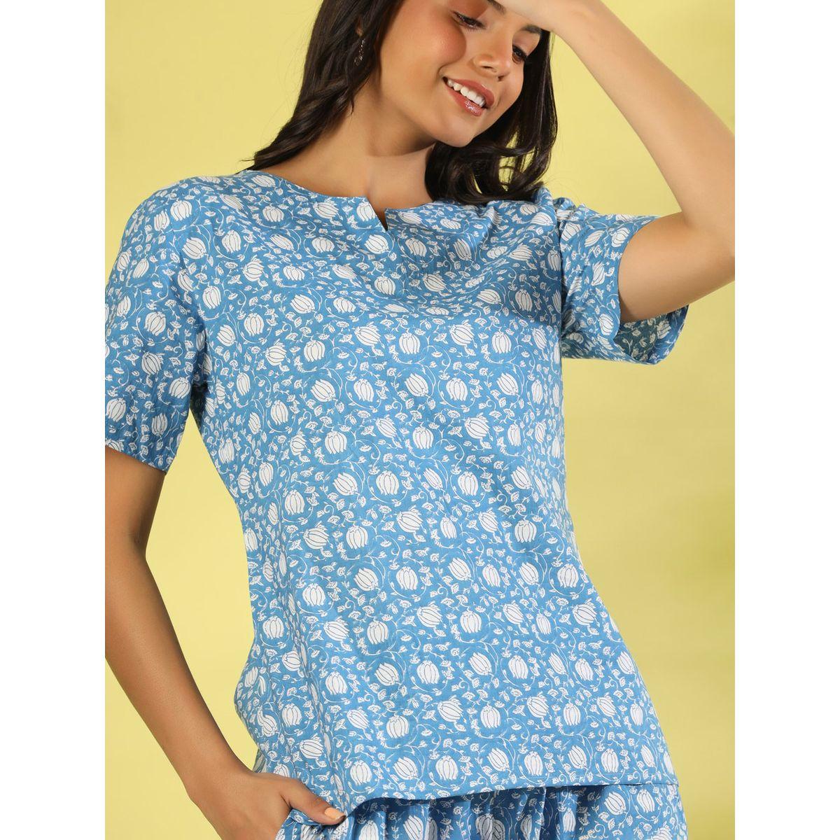 مجموعة من بنطال بيجاما مع بلوزة مطبعة بالكامل سانسكريتي هومز × ستايلي-women-clothing-nightwear-pyjamas-longsets-image-6
