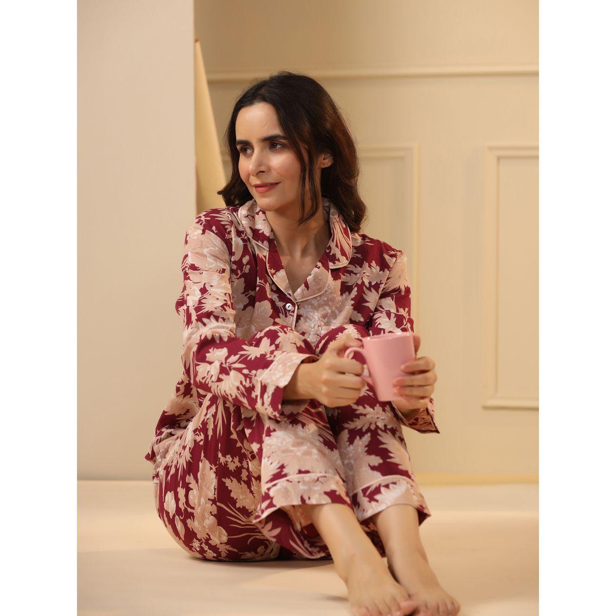 Sanskrutihomes X Styli  Cotton Floral Pocket Detail Shirt & Pyjama Set-women-clothing-nightwear-pyjamas-longsets-image-2