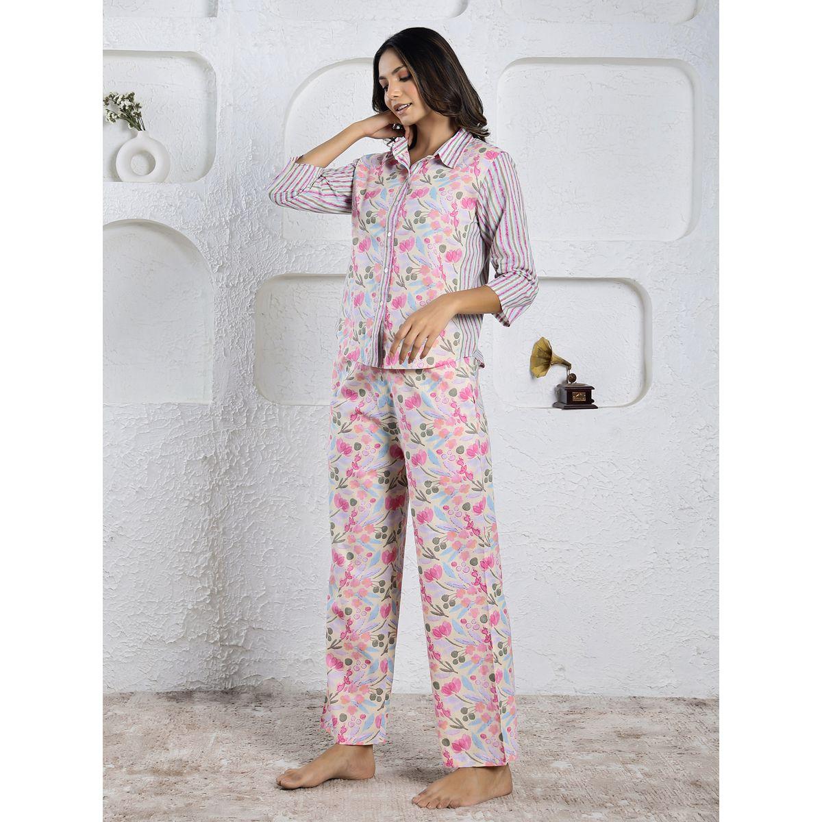 Sanskrutihomes X Styli  Cotton Floral Print Shirt & Pyjama Set-women-clothing-nightwear-pyjamas-longsets-image-3