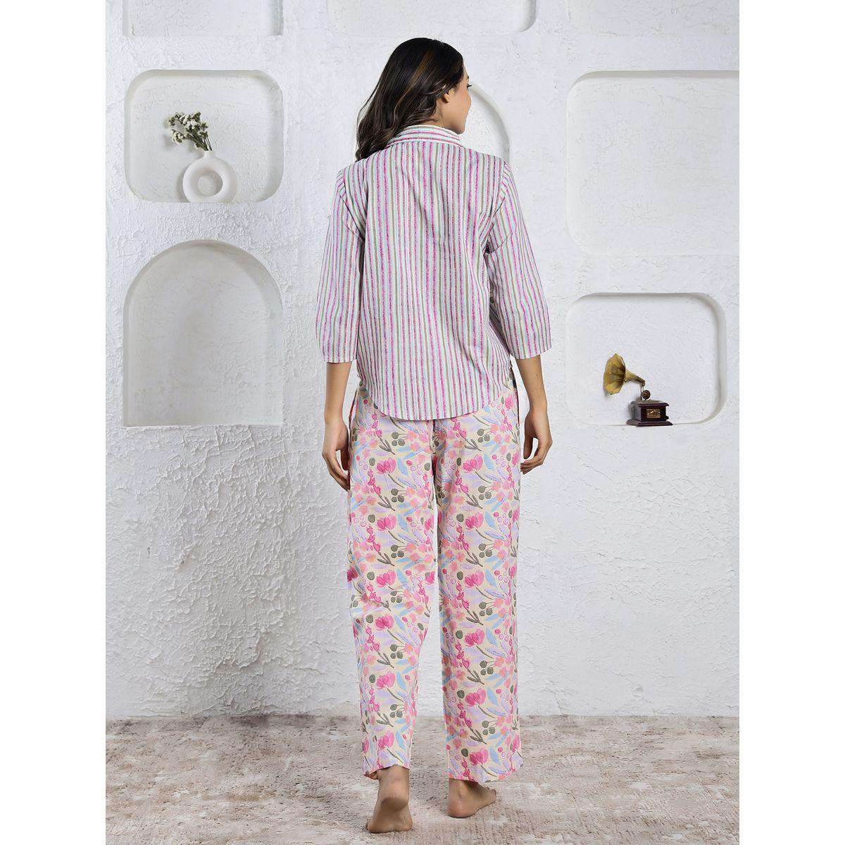 Sanskrutihomes X Styli  Cotton Floral Print Shirt & Pyjama Set-women-clothing-nightwear-pyjamas-longsets-image-4
