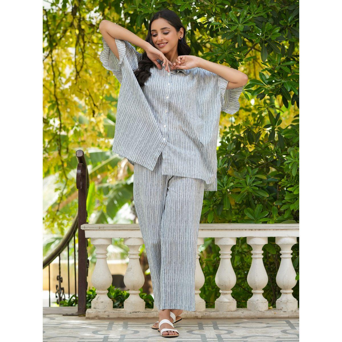 Sanskrutihomes X Styli  Cotton Striped Relaxed Fit Shirt & Straight Pyjama Set-women-clothing-nightwear-pyjamas-longsets-image-1