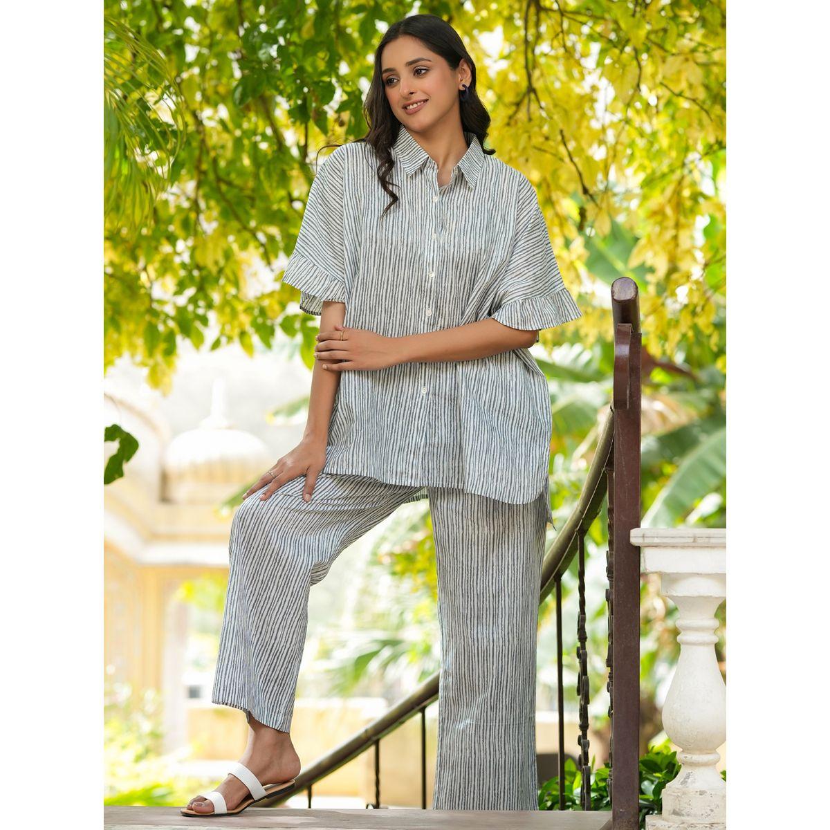 Sanskrutihomes X Styli  Cotton Striped Relaxed Fit Shirt & Straight Pyjama Set-women-clothing-nightwear-pyjamas-longsets-image-10