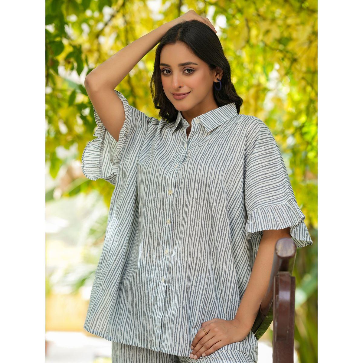 Sanskrutihomes X Styli  Cotton Striped Relaxed Fit Shirt & Straight Pyjama Set-women-clothing-nightwear-pyjamas-longsets-image-2