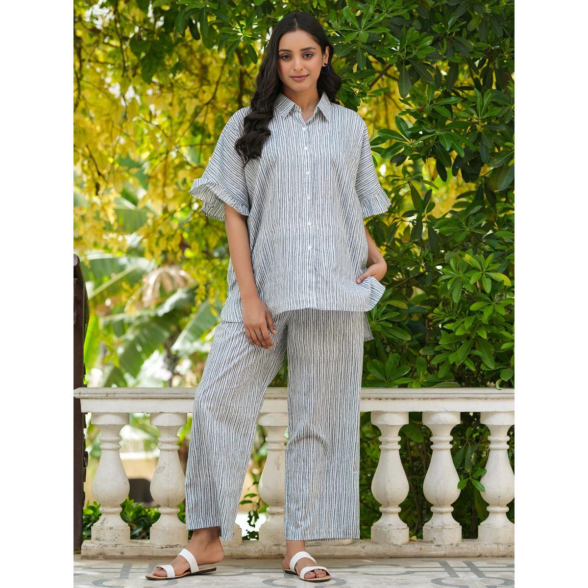 Sanskrutihomes X Styli  Cotton Striped Relaxed Fit Shirt & Straight Pyjama Set-women-clothing-nightwear-pyjamas-longsets-image-4
