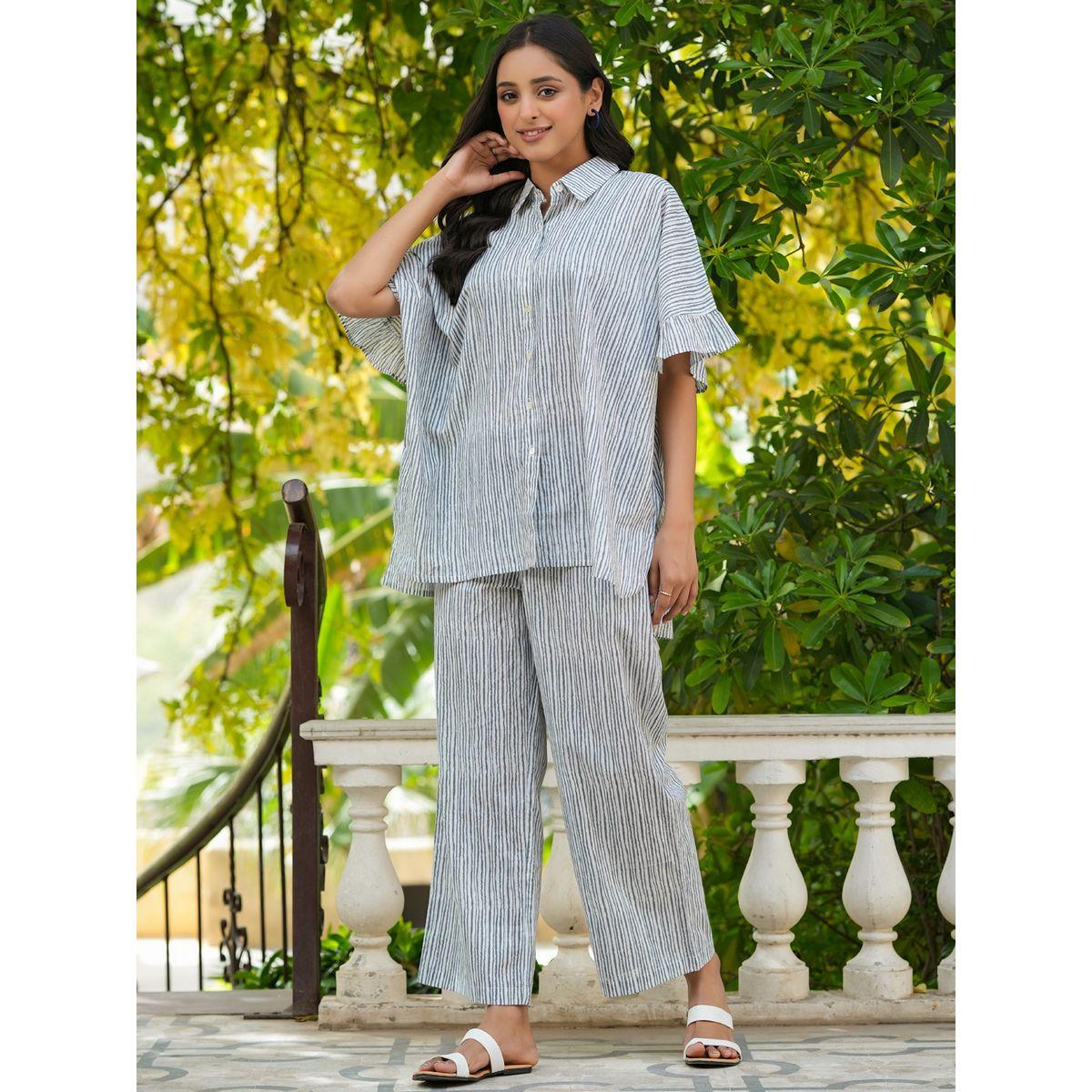 Sanskrutihomes X Styli  Cotton Striped Relaxed Fit Shirt & Straight Pyjama Set-women-clothing-nightwear-pyjamas-longsets-image-5