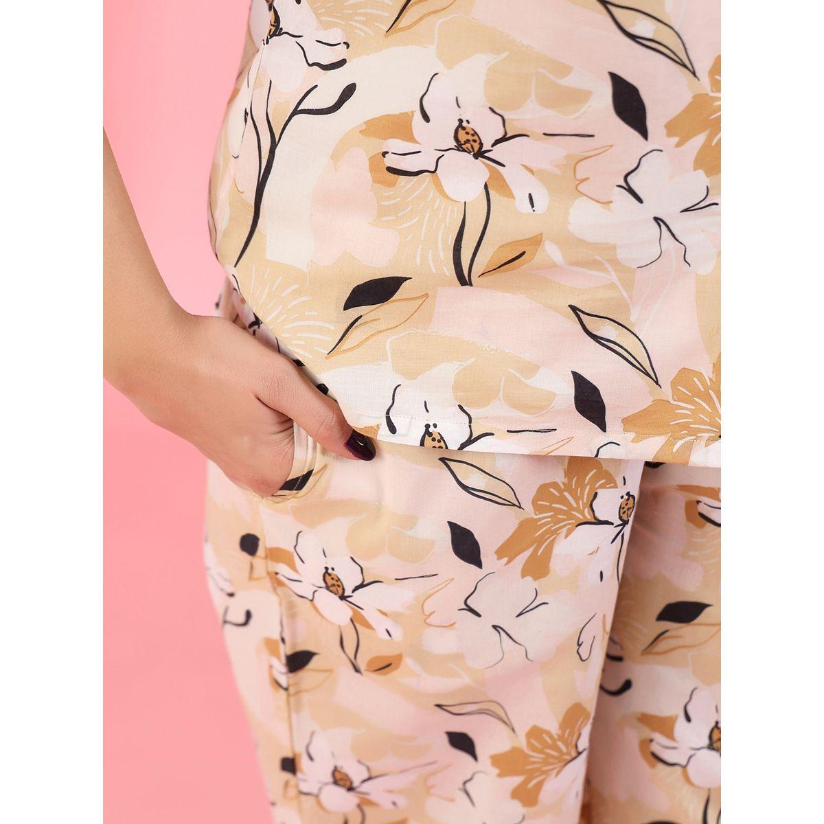 طقم من بنطال بيجاما مع بلوزة بطبعة زهور سانسكريتي هومز × ستايلي-women-clothing-nightwear-pyjamas-longsets-image-2