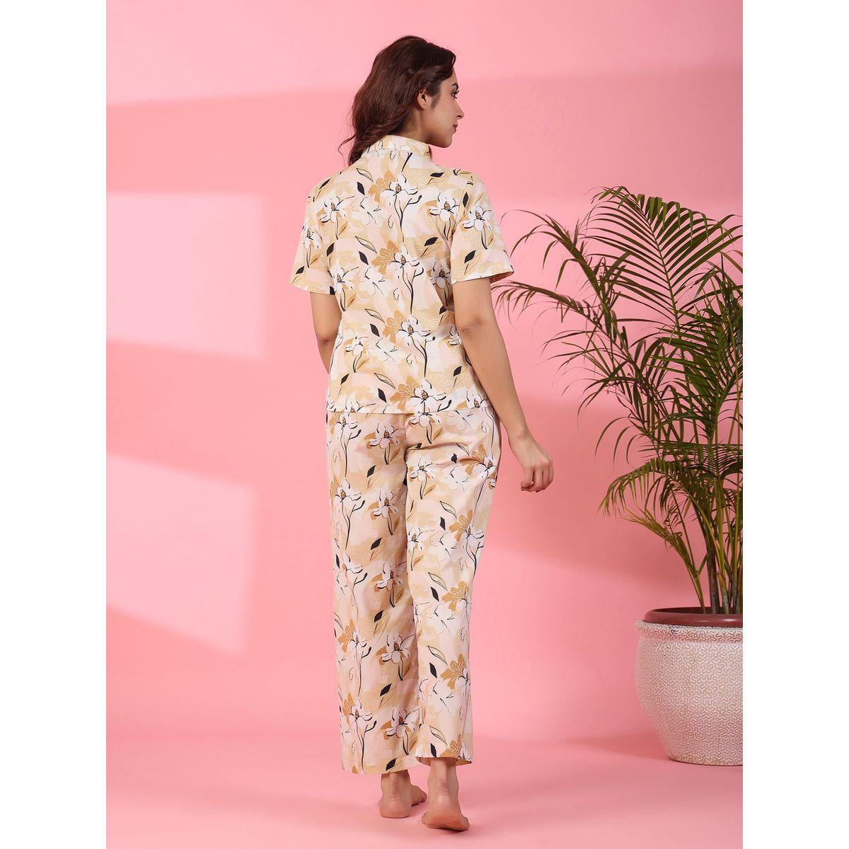طقم من بنطال بيجاما مع بلوزة بطبعة زهور سانسكريتي هومز × ستايلي-women-clothing-nightwear-pyjamas-longsets-image-4