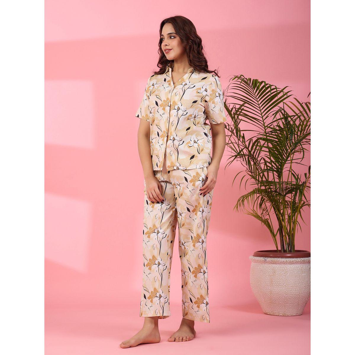 طقم من بنطال بيجاما مع بلوزة بطبعة زهور سانسكريتي هومز × ستايلي-women-clothing-nightwear-pyjamas-longsets-image-5