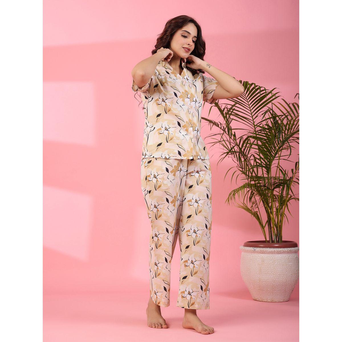 طقم من بنطال بيجاما مع بلوزة بطبعة زهور سانسكريتي هومز × ستايلي-women-clothing-nightwear-pyjamas-longsets-image-6