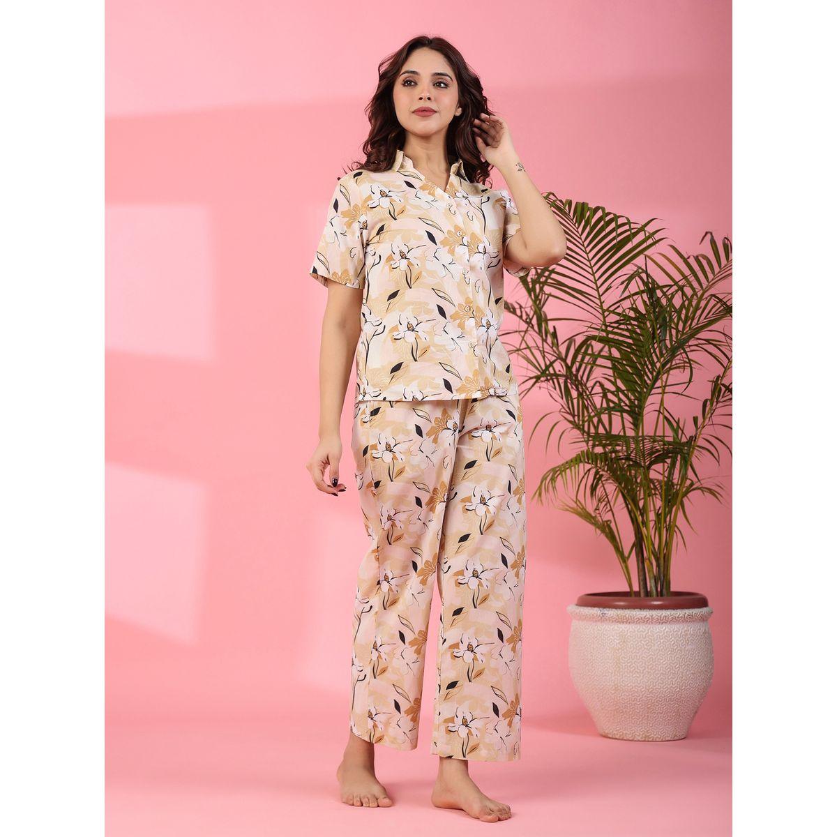 طقم من بنطال بيجاما مع بلوزة بطبعة زهور سانسكريتي هومز × ستايلي-women-clothing-nightwear-pyjamas-longsets-image-7