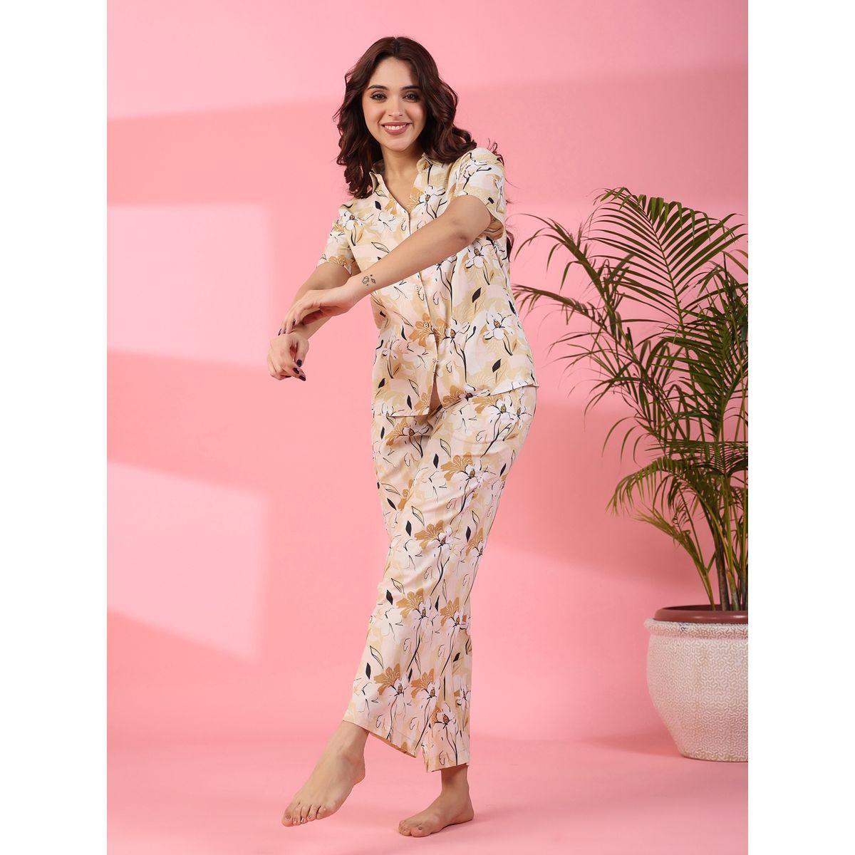 طقم من بنطال بيجاما مع بلوزة بطبعة زهور سانسكريتي هومز × ستايلي-women-clothing-nightwear-pyjamas-longsets-image-8