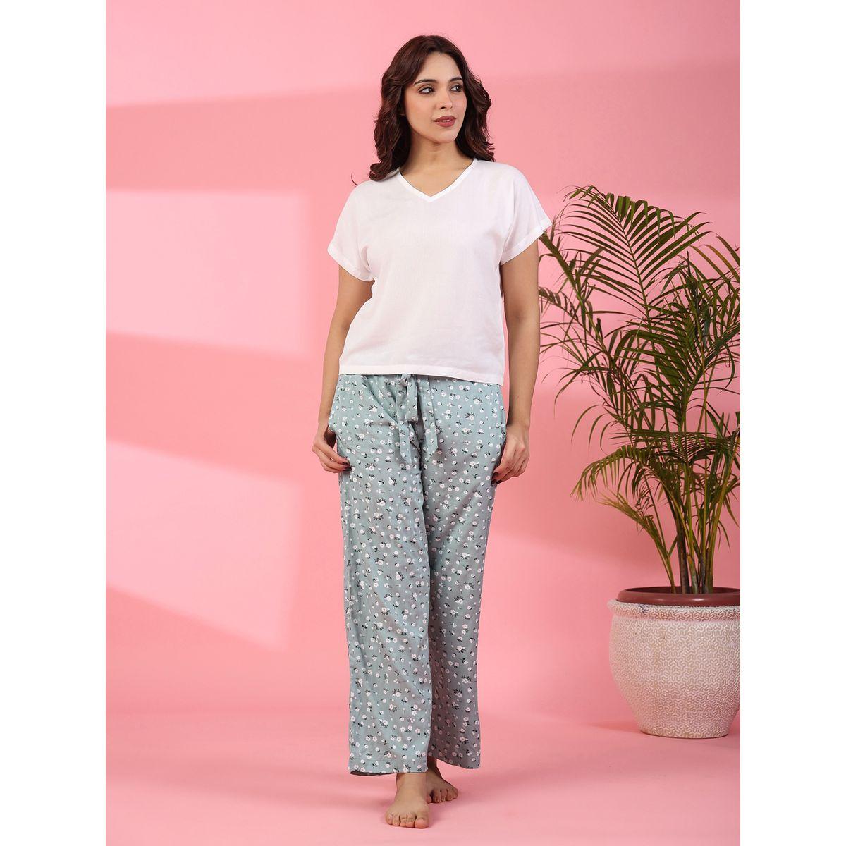 Sanskrutihomes X Styli  Viscose Rayon V Neck T-Shirt & Floral Pyjama Set-women-clothing-nightwear-pyjamas-longsets-image-1