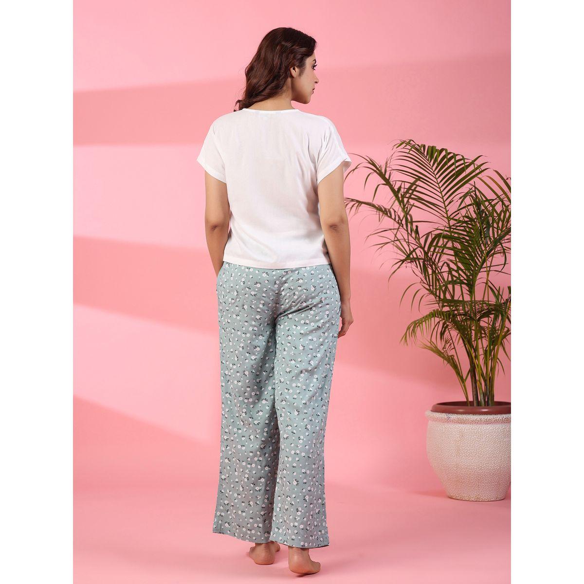 Sanskrutihomes X Styli  Viscose Rayon V Neck T-Shirt & Floral Pyjama Set-women-clothing-nightwear-pyjamas-longsets-image-5