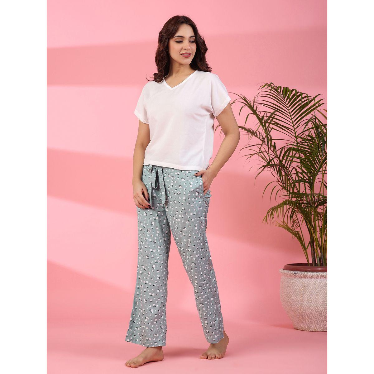 Sanskrutihomes X Styli  Viscose Rayon V Neck T-Shirt & Floral Pyjama Set-women-clothing-nightwear-pyjamas-longsets-image-6