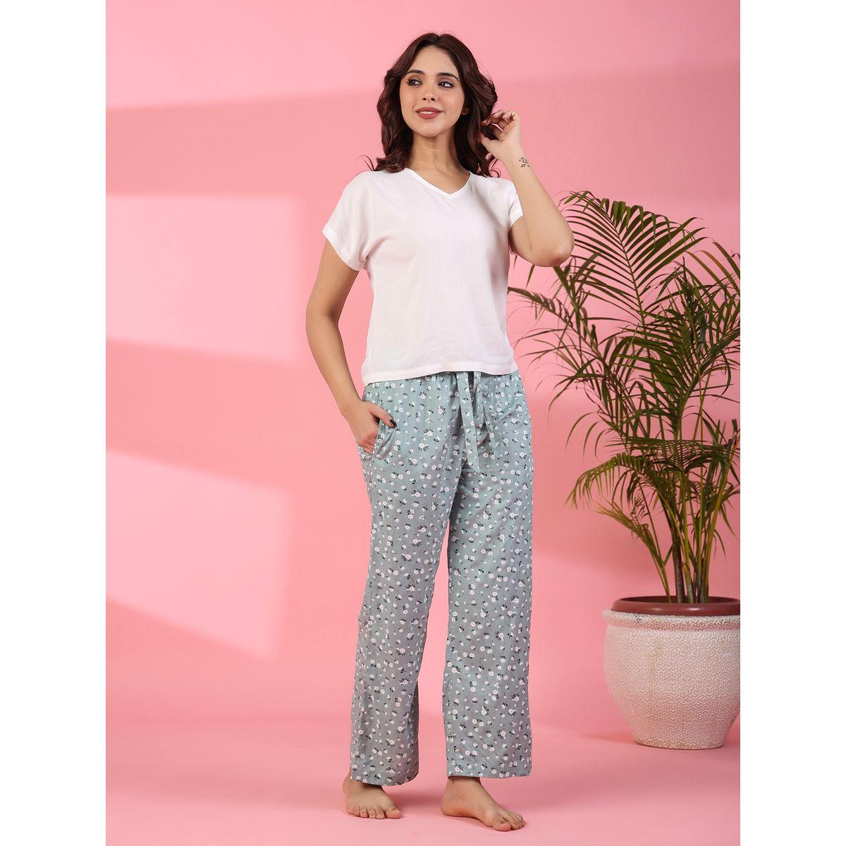 Sanskrutihomes X Styli  Viscose Rayon V Neck T-Shirt & Floral Pyjama Set-women-clothing-nightwear-pyjamas-longsets-image-7