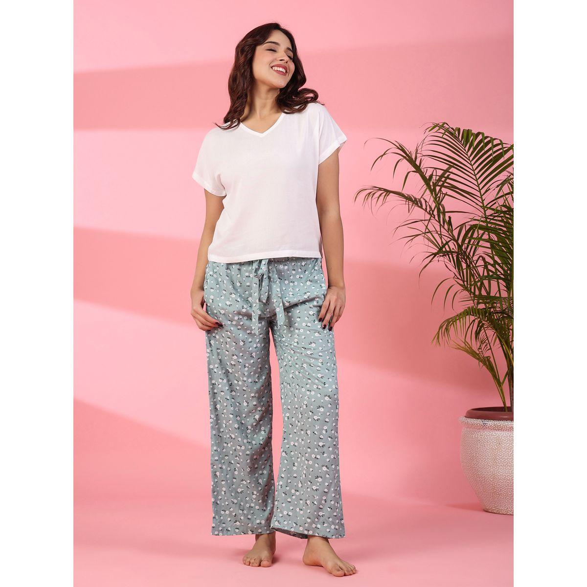 Sanskrutihomes X Styli  Viscose Rayon V Neck T-Shirt & Floral Pyjama Set-women-clothing-nightwear-pyjamas-longsets-image-9