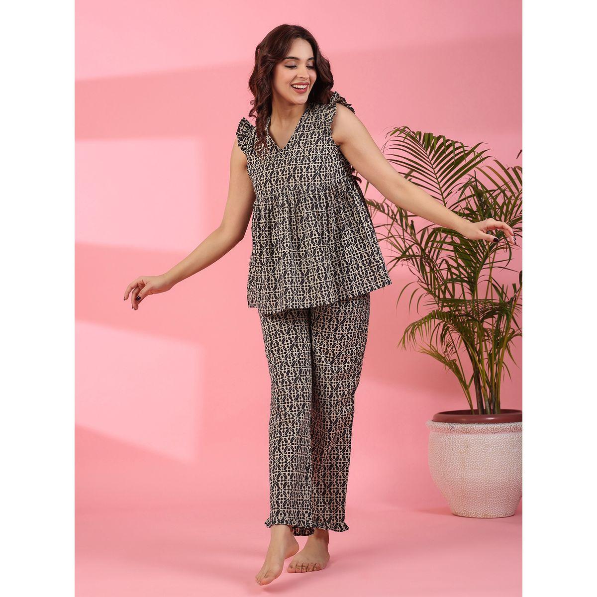 Sanskrutihomes X Styli  All Over Print Ruffle Sleeve Top & Pyjama Set-women-clothing-nightwear-pyjamas-longsets-image-10