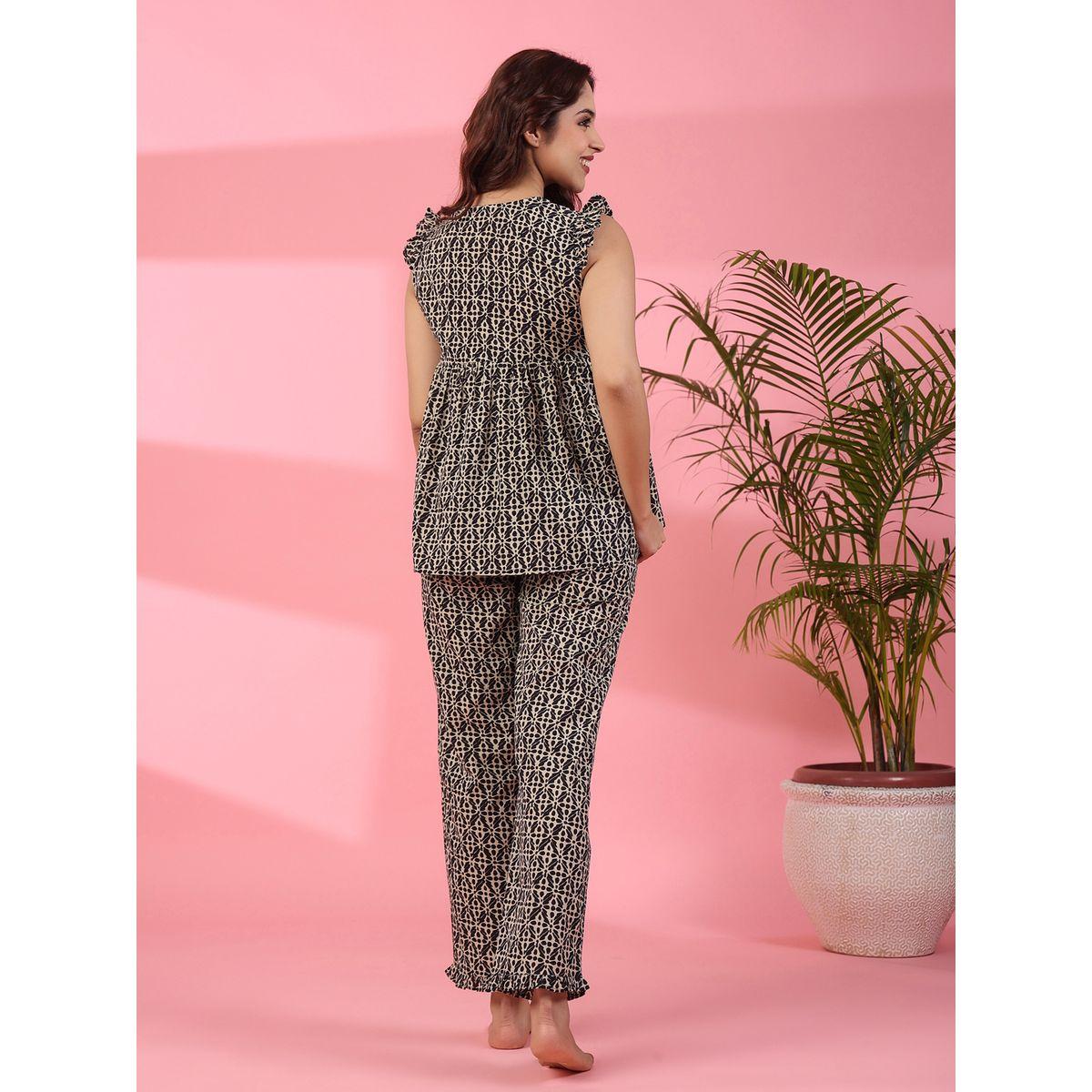 Sanskrutihomes X Styli  All Over Print Ruffle Sleeve Top & Pyjama Set-women-clothing-nightwear-pyjamas-longsets-image-3