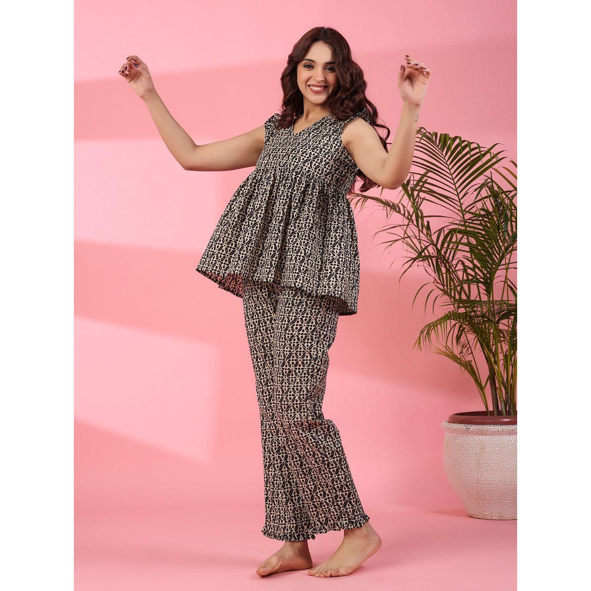 Sanskrutihomes X Styli  All Over Print Ruffle Sleeve Top & Pyjama Set-women-clothing-nightwear-pyjamas-longsets-image-4