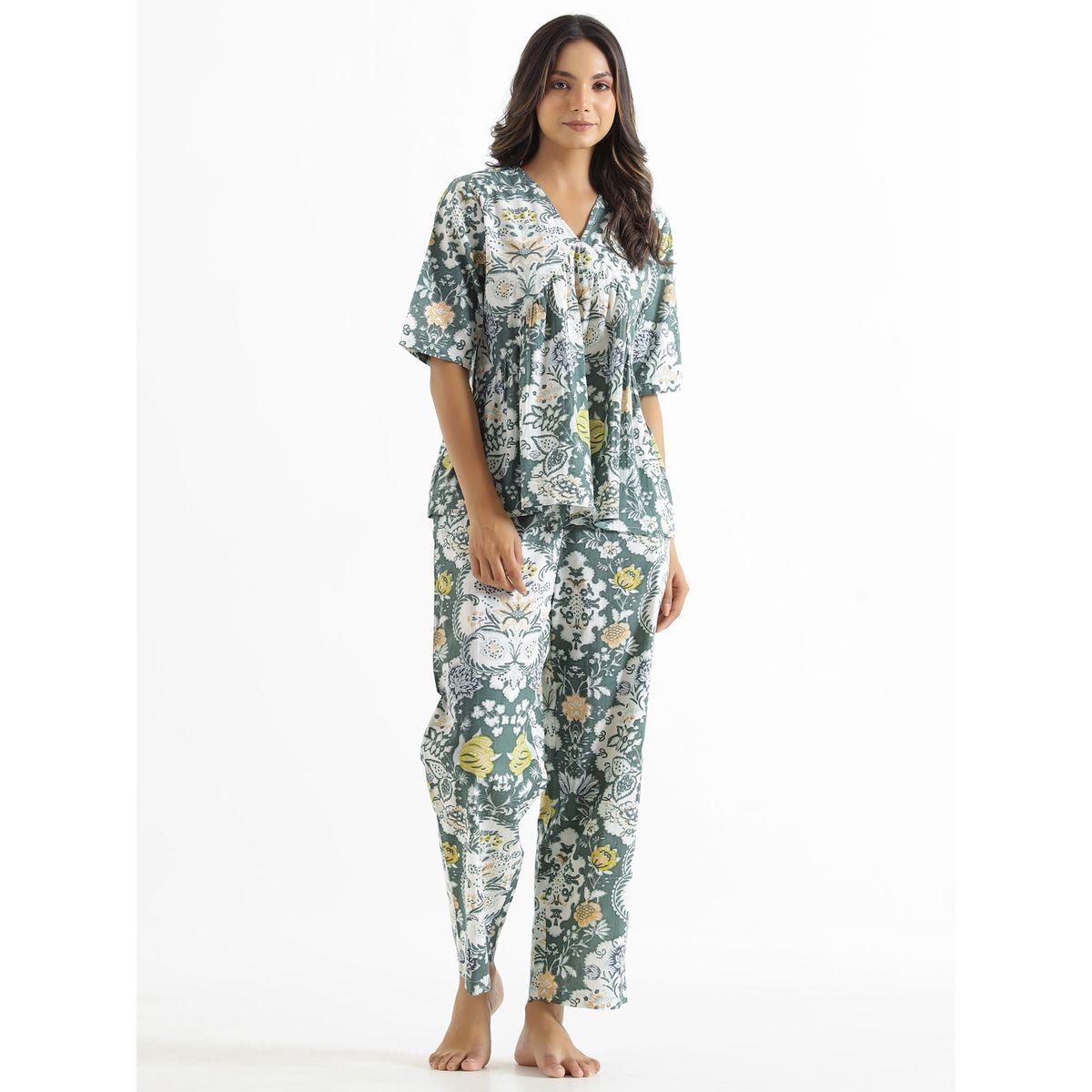 Sanskrutihomes X Styli  Cotton Floral Print Peplum Top & Pyjama Set-women-clothing-nightwear-pyjamas-longsets-image-1
