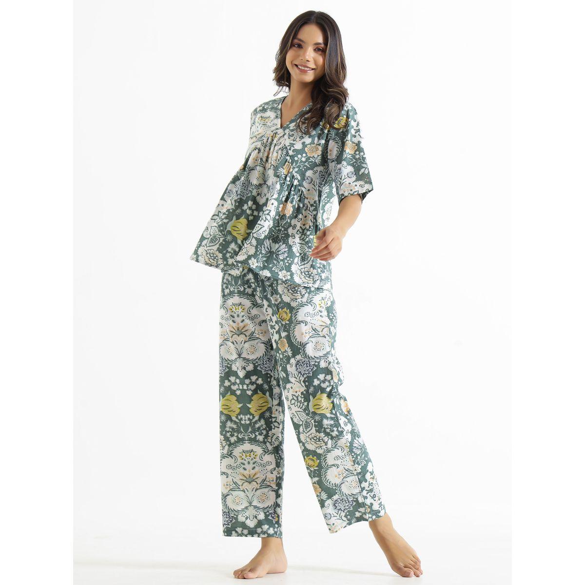 Sanskrutihomes X Styli  Cotton Floral Print Peplum Top & Pyjama Set-women-clothing-nightwear-pyjamas-longsets-image-2