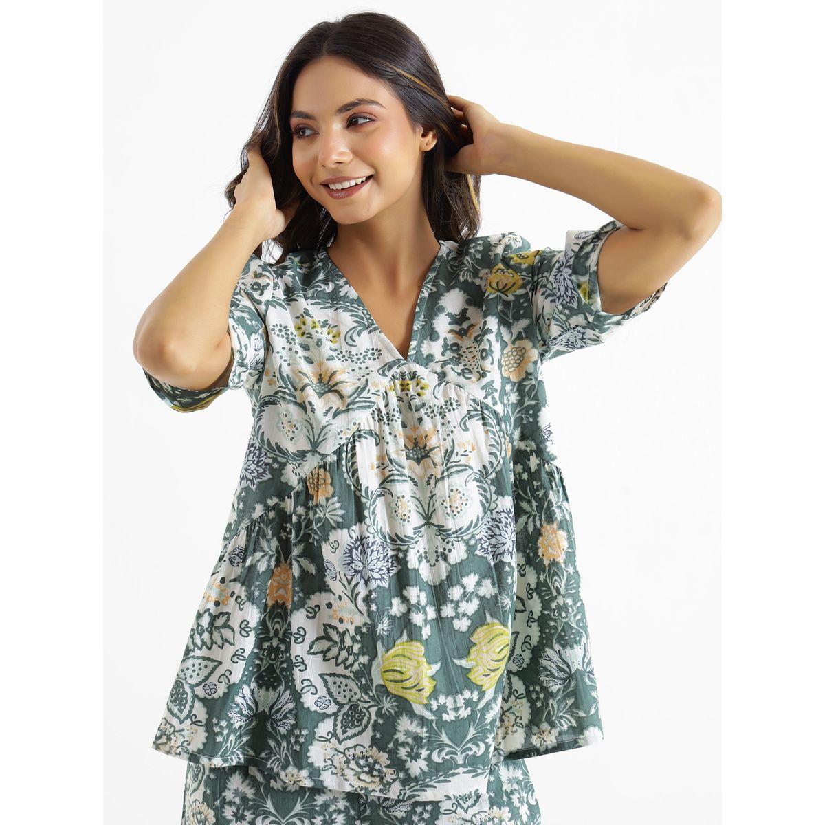 Sanskrutihomes X Styli  Cotton Floral Print Peplum Top & Pyjama Set-women-clothing-nightwear-pyjamas-longsets-image-5