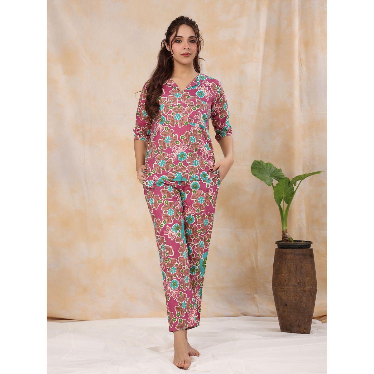 Sanskrutihomes X Styli  Cotton Floral 3/4 Sleeve Top & Pyjama Set-women-clothing-nightwear-pyjamas-longsets-image-1