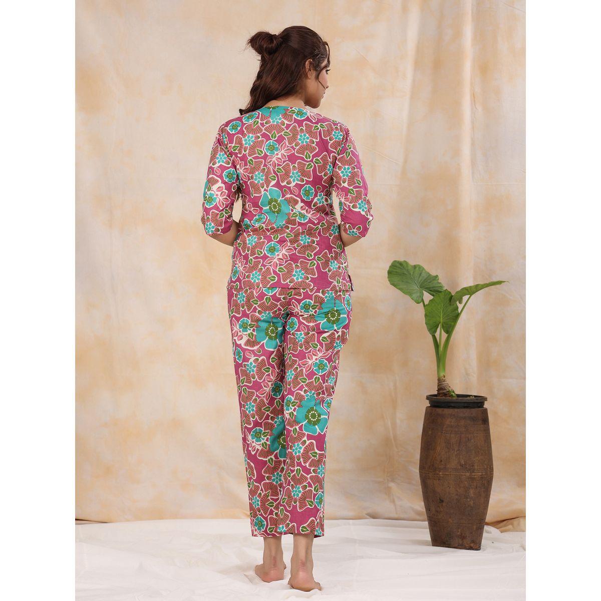 Sanskrutihomes X Styli  Cotton Floral 3/4 Sleeve Top & Pyjama Set-women-clothing-nightwear-pyjamas-longsets-image-2