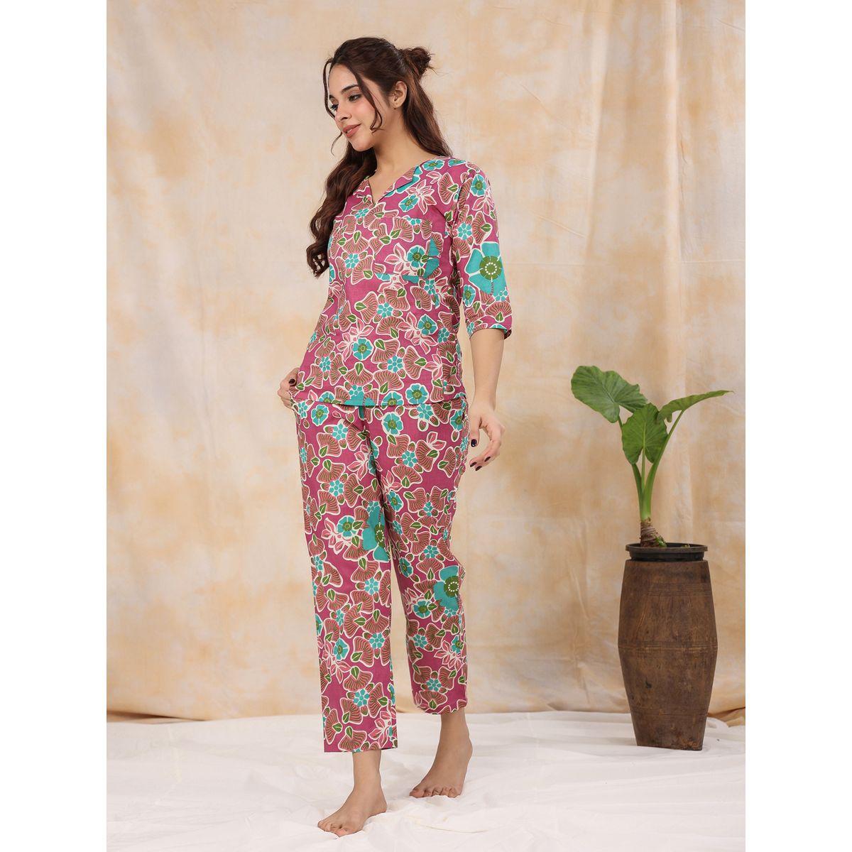 Sanskrutihomes X Styli  Cotton Floral 3/4 Sleeve Top & Pyjama Set-women-clothing-nightwear-pyjamas-longsets-image-3