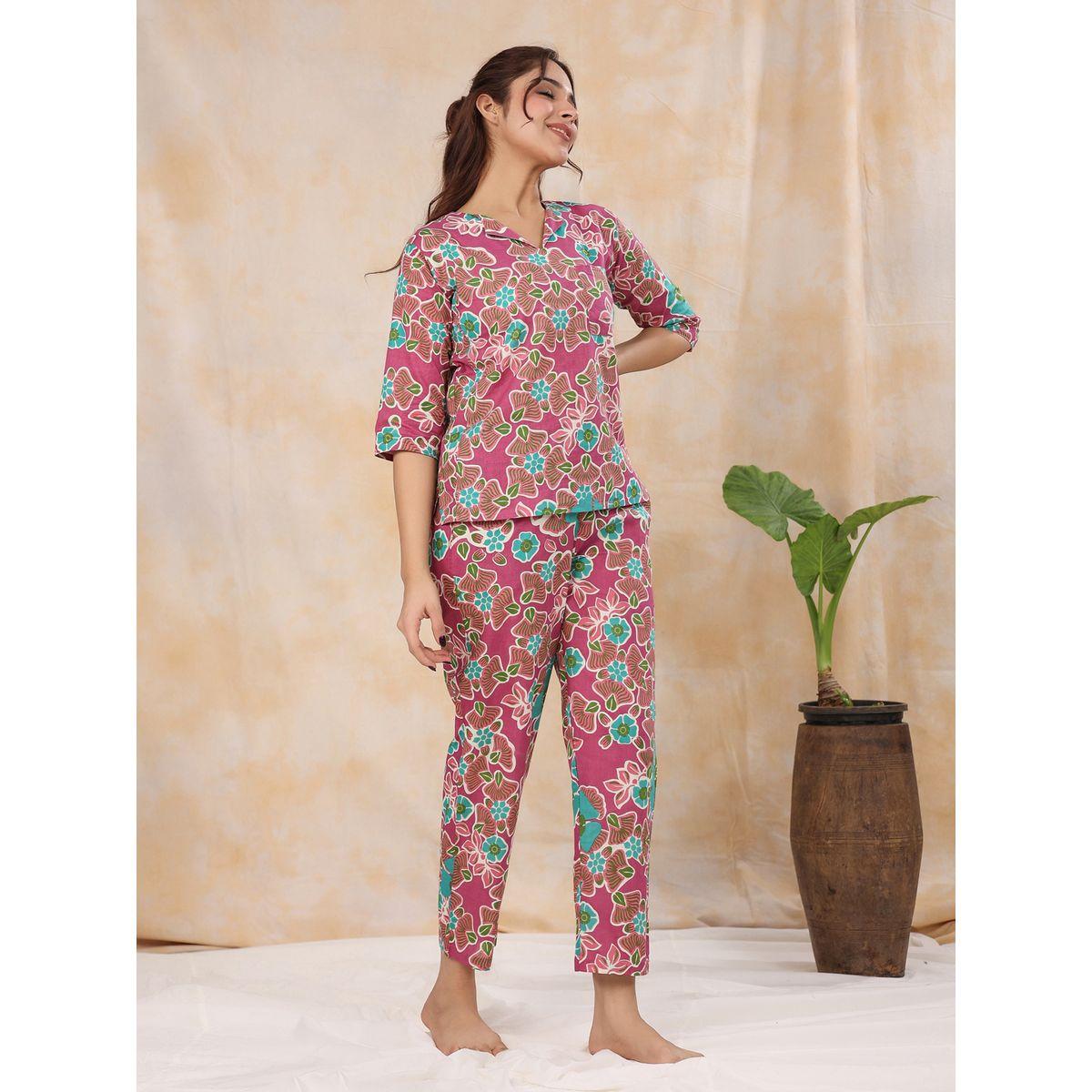 Sanskrutihomes X Styli  Cotton Floral 3/4 Sleeve Top & Pyjama Set-women-clothing-nightwear-pyjamas-longsets-image-4