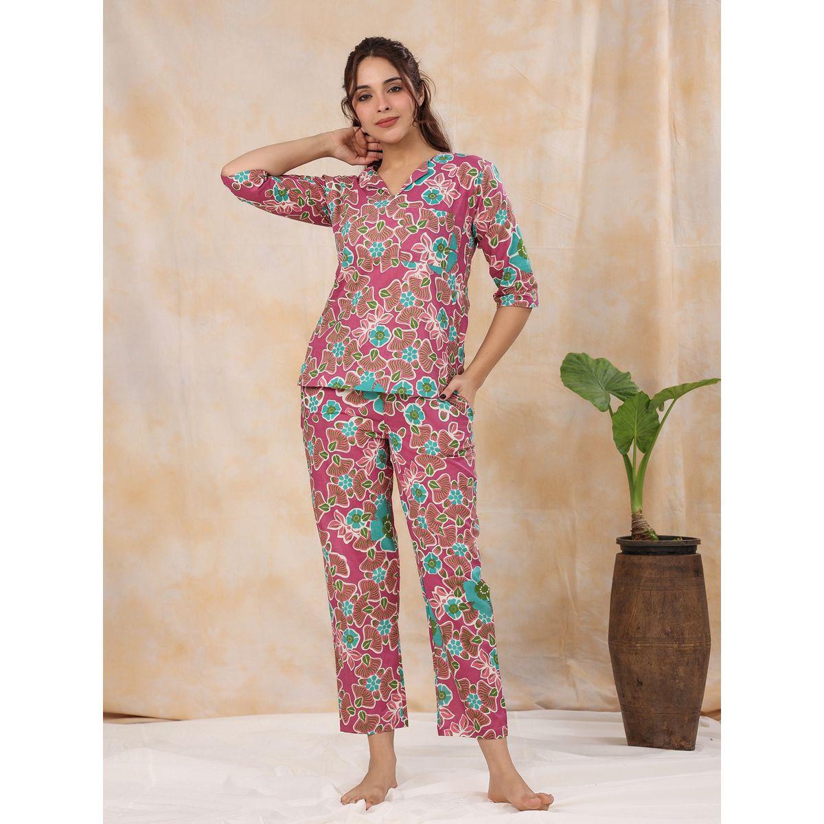 Sanskrutihomes X Styli  Cotton Floral 3/4 Sleeve Top & Pyjama Set-women-clothing-nightwear-pyjamas-longsets-image-5