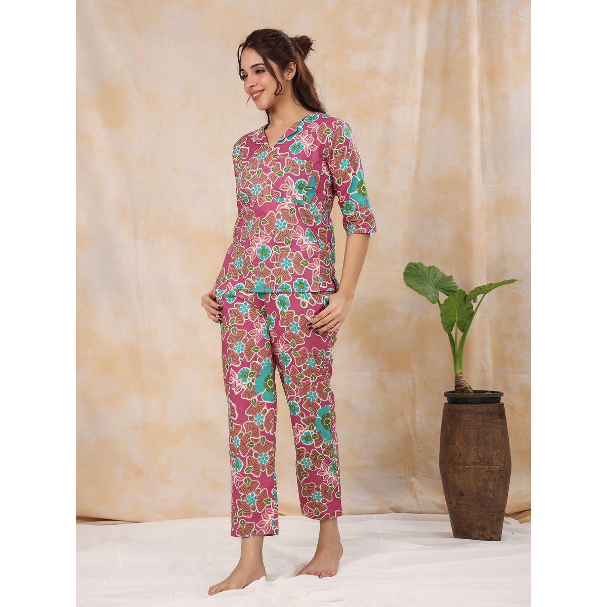 Sanskrutihomes X Styli  Cotton Floral 3/4 Sleeve Top & Pyjama Set-women-clothing-nightwear-pyjamas-longsets-image-6