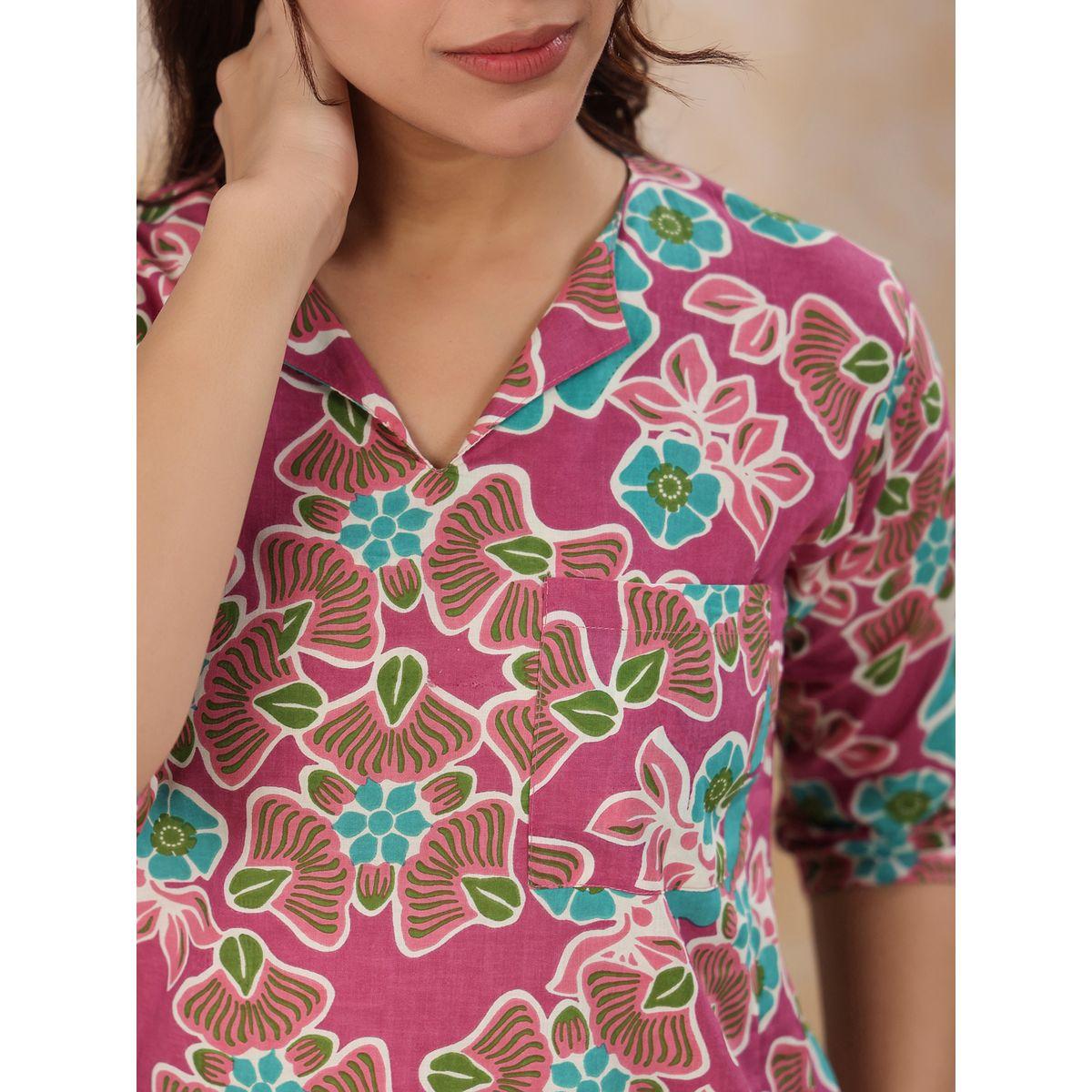 Sanskrutihomes X Styli  Cotton Floral 3/4 Sleeve Top & Pyjama Set-women-clothing-nightwear-pyjamas-longsets-image-8