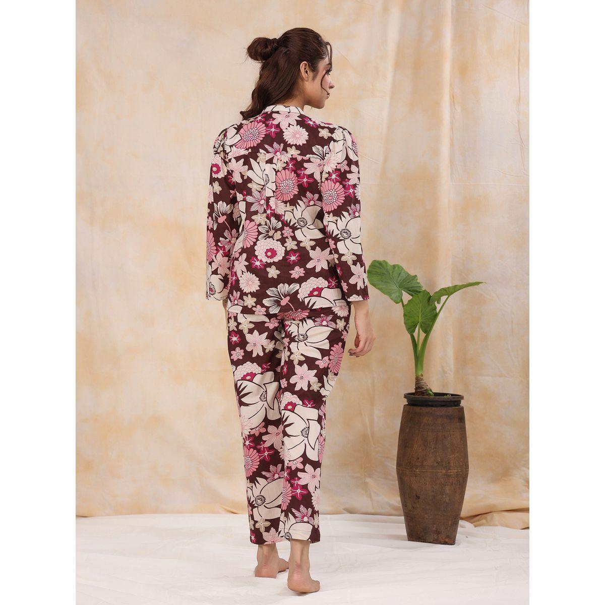 Sanskrutihomes X Styli  Cotton Floral Print Shirt & Pyjama Set-women-clothing-nightwear-pyjamas-longsets-image-4
