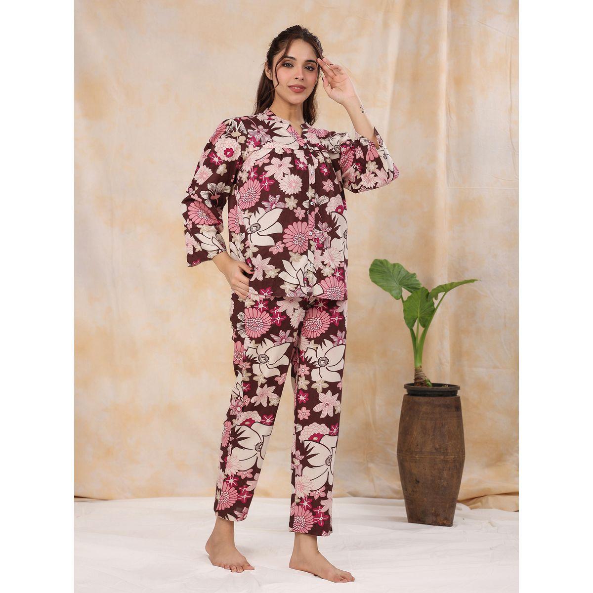 طقم من بنطال بيجاما مع بلوزة بطبعة زهور سانسكريتي هومز × ستايلي-women-clothing-nightwear-pyjamas-longsets-image-6