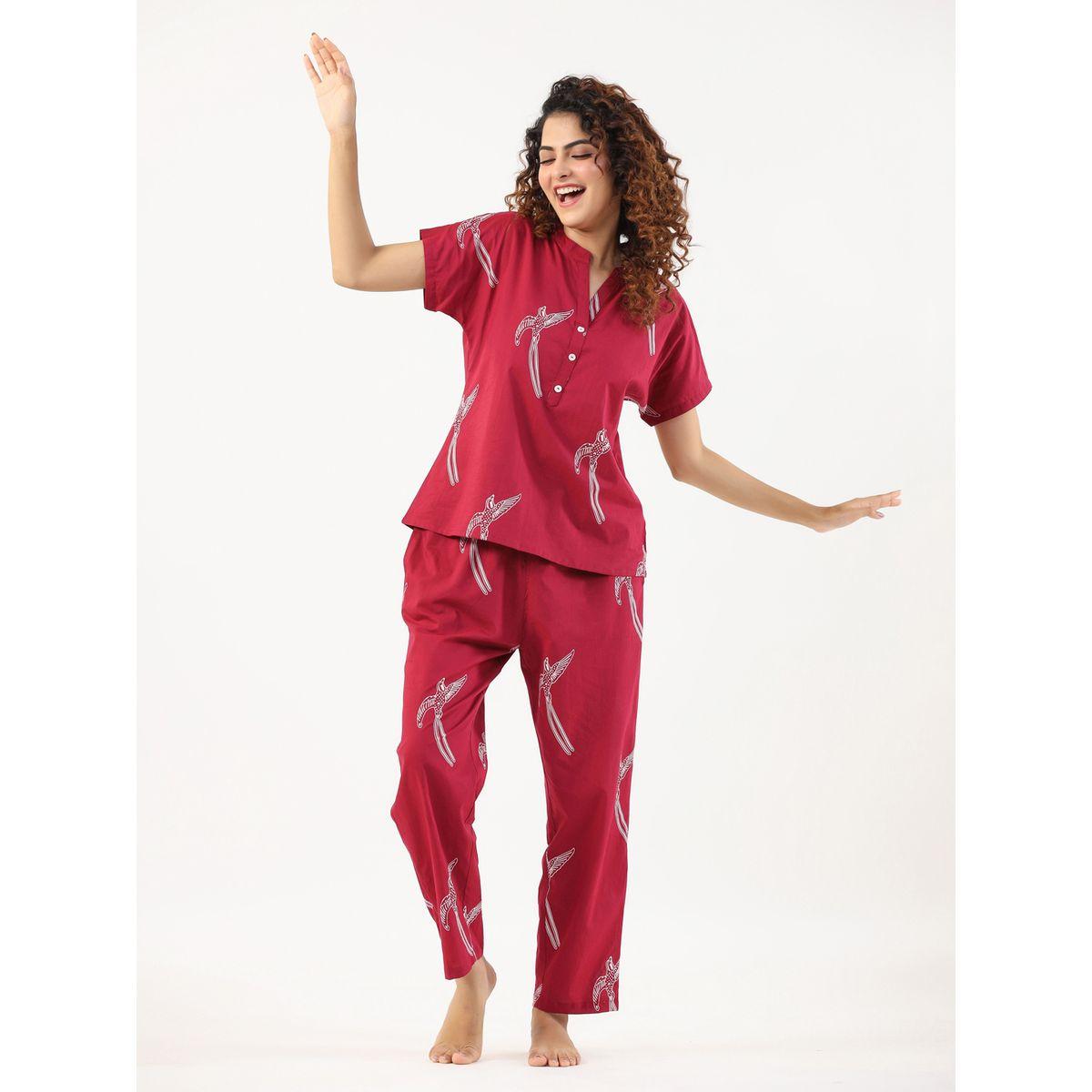 طقم من بنطال بيجاما مع بلوزة بطبعة عصافير سانسكريتي هومز × ستايلي-women-clothing-nightwear-pyjamas-longsets-image-7