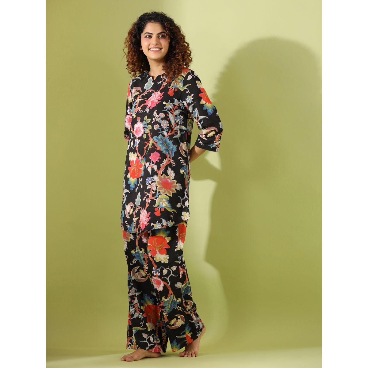 Sanskrutihomes X Styli  Cotton Floral Print Longline Top & Pyjama Set-women-clothing-nightwear-pyjamas-longsets-image-3