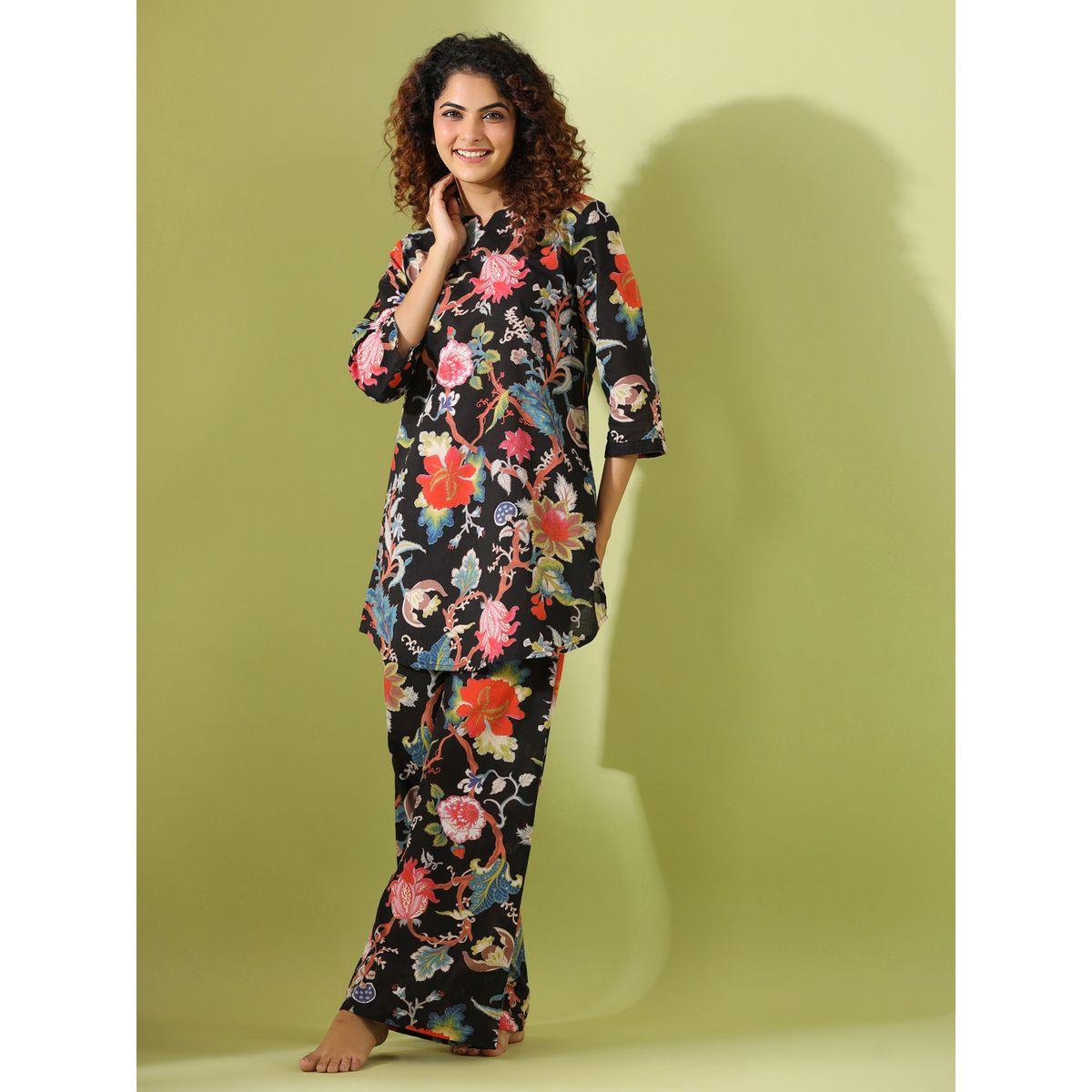 طقم من بنطال بيجاما مع بلوزة بطبعة زهور سانسكريتي هومز × ستايلي-women-clothing-nightwear-pyjamas-longsets-image-4