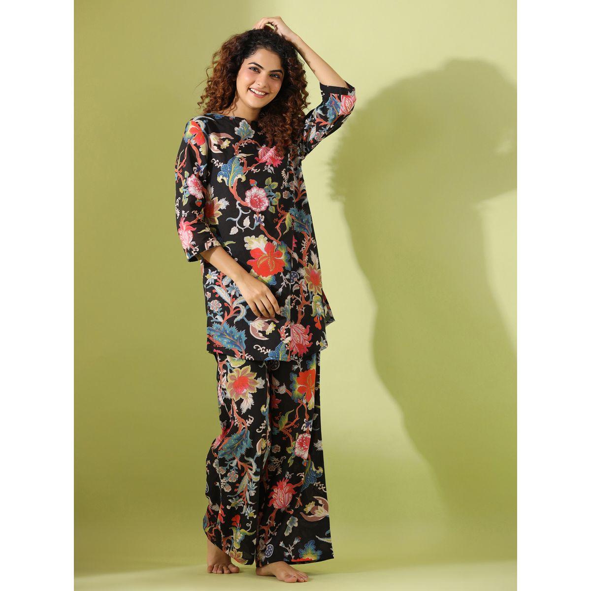 Sanskrutihomes X Styli  Cotton Floral Print Longline Top & Pyjama Set-women-clothing-nightwear-pyjamas-longsets-image-5