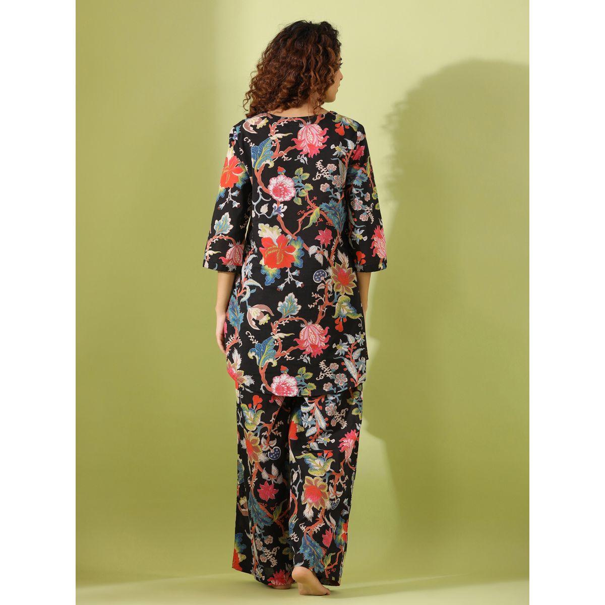 Sanskrutihomes X Styli  Cotton Floral Print Longline Top & Pyjama Set-women-clothing-nightwear-pyjamas-longsets-image-6