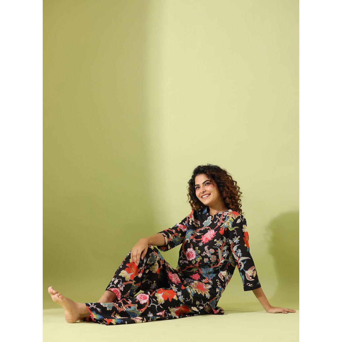 Sanskrutihomes X Styli  Cotton Floral Print Longline Top & Pyjama Set-women-clothing-nightwear-pyjamas-longsets-image-7