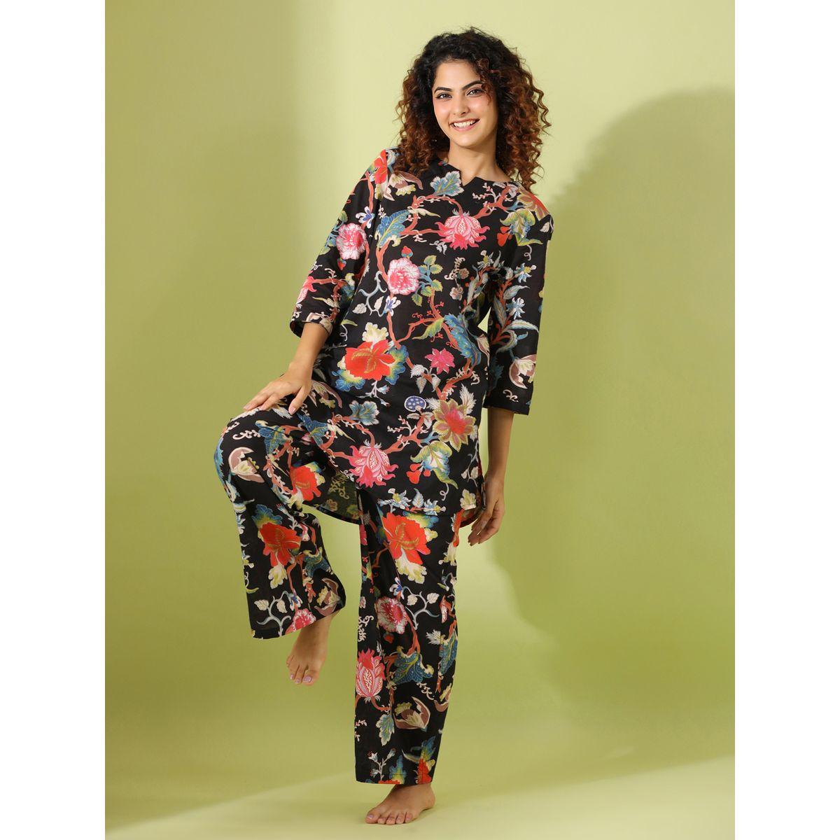 Sanskrutihomes X Styli  Cotton Floral Print Longline Top & Pyjama Set-women-clothing-nightwear-pyjamas-longsets-image-8