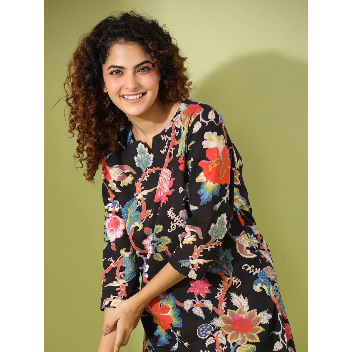 Sanskrutihomes X Styli  Cotton Floral Print Longline Top & Pyjama Set-women-clothing-nightwear-pyjamas-longsets-image-9