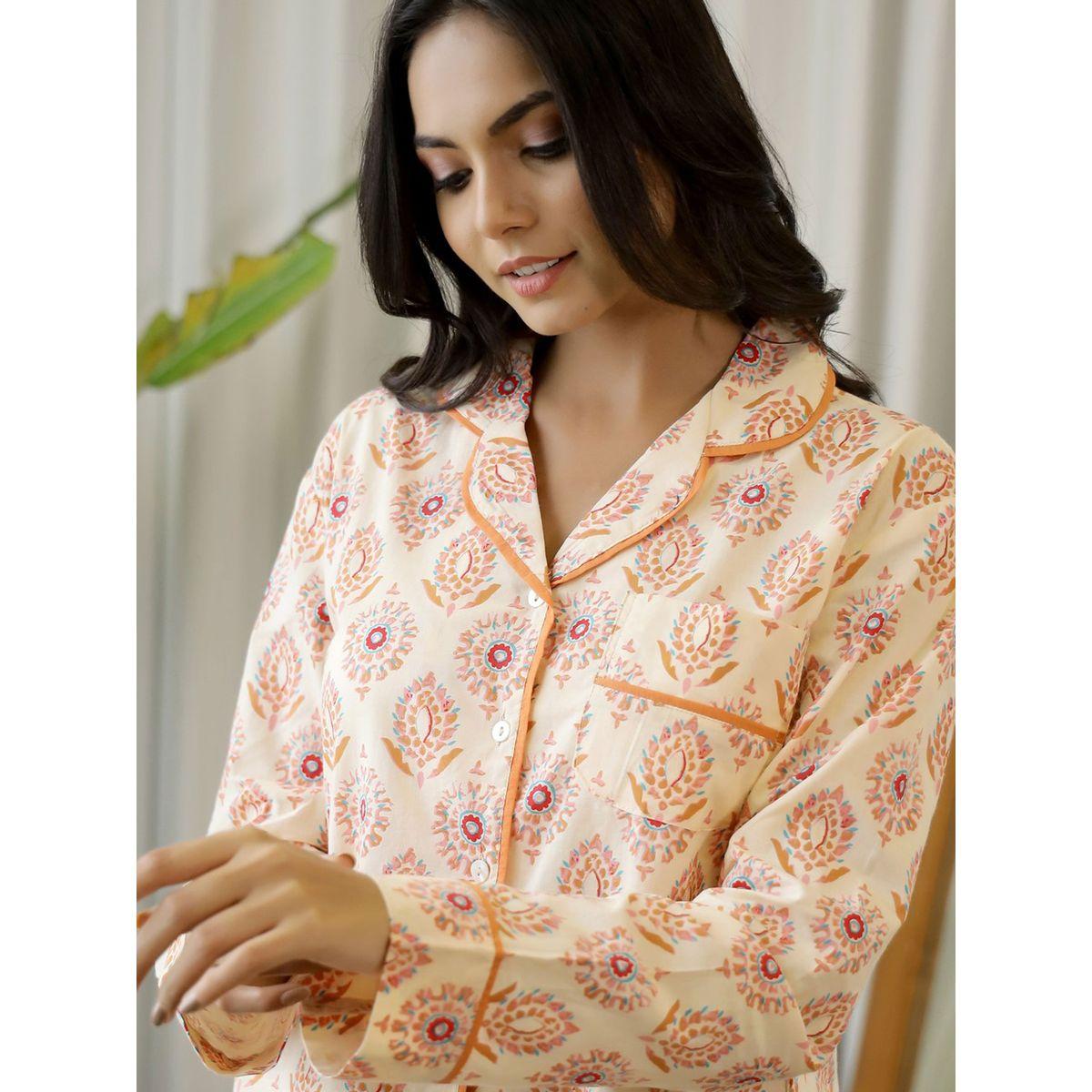 Sanskrutihomes X Styli  All Over Print Cotton Shirt & Pyjama Set-women-clothing-nightwear-pyjamas-longsets-image-4