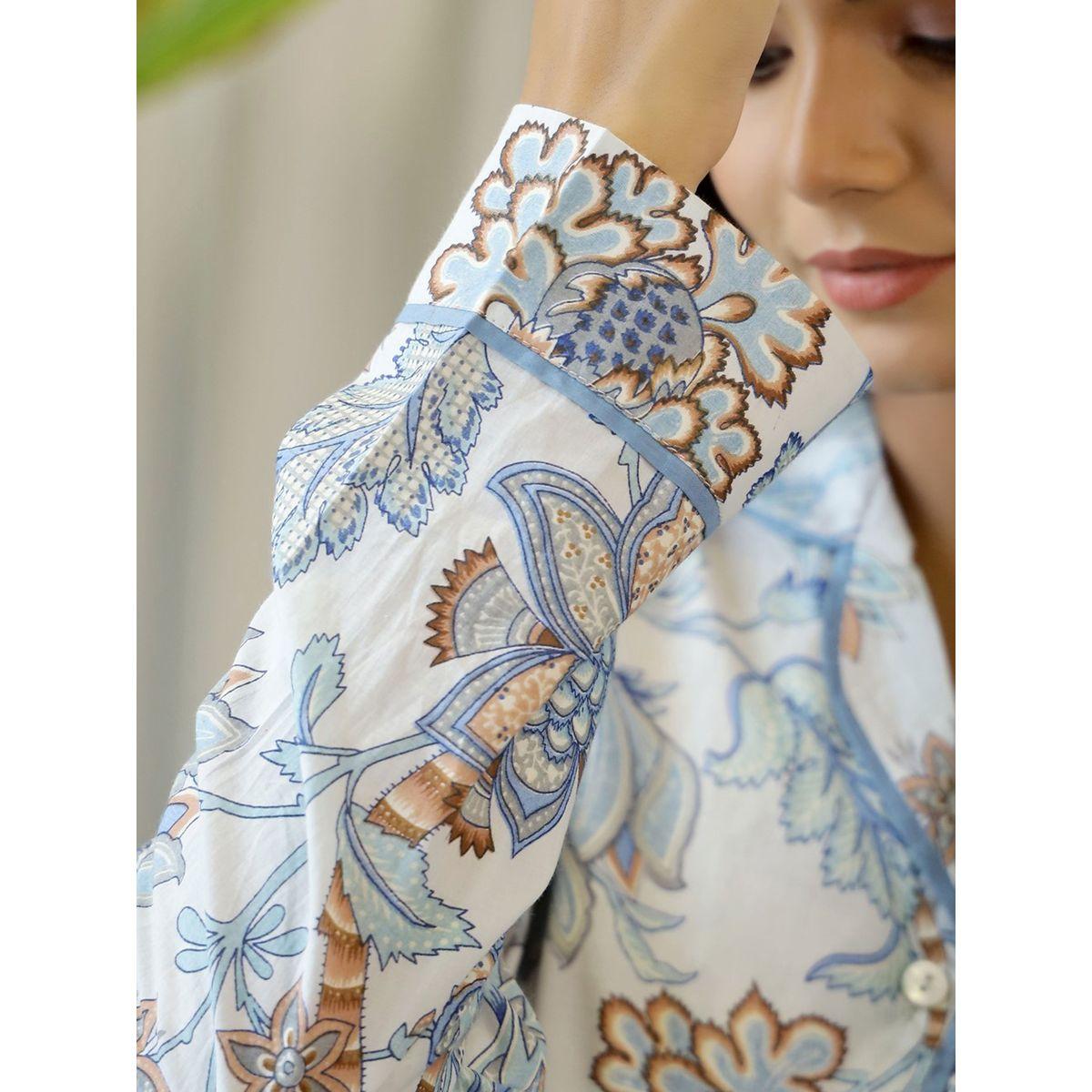 طقم من بنطال بيجاما وبلوزة قطن مطبعة بزهور سانسكريتي هومز × ستايلي-women-clothing-nightwear-pyjamas-longsets-image-6