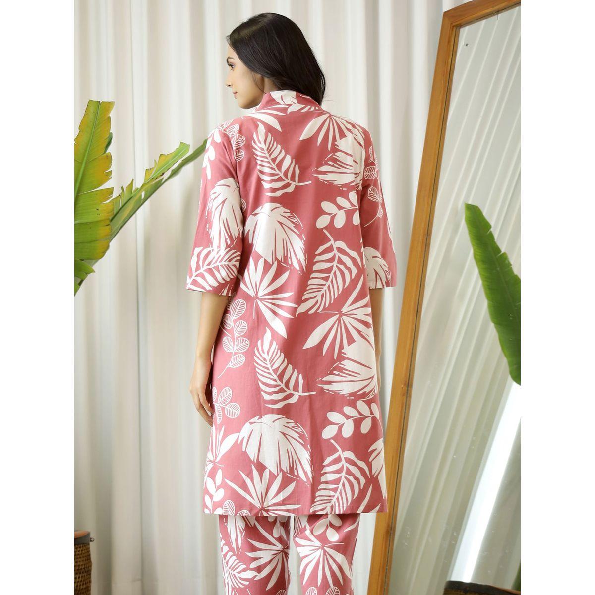 Sanskrutihomes X Styli  Pack of 3 - Cotton Tropical Print Cami, Robe & Pyjama-women-clothing-nightwear-pyjamas-longsets-image-1