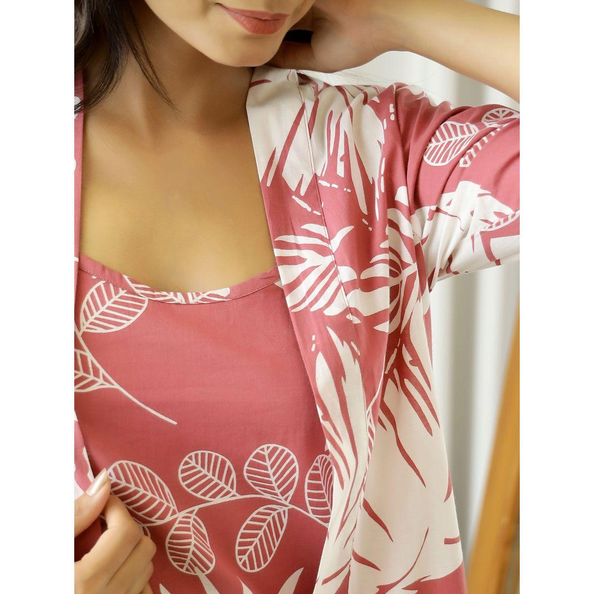 Sanskrutihomes X Styli  Pack of 3 - Cotton Tropical Print Cami, Robe & Pyjama-women-clothing-nightwear-pyjamas-longsets-image-6