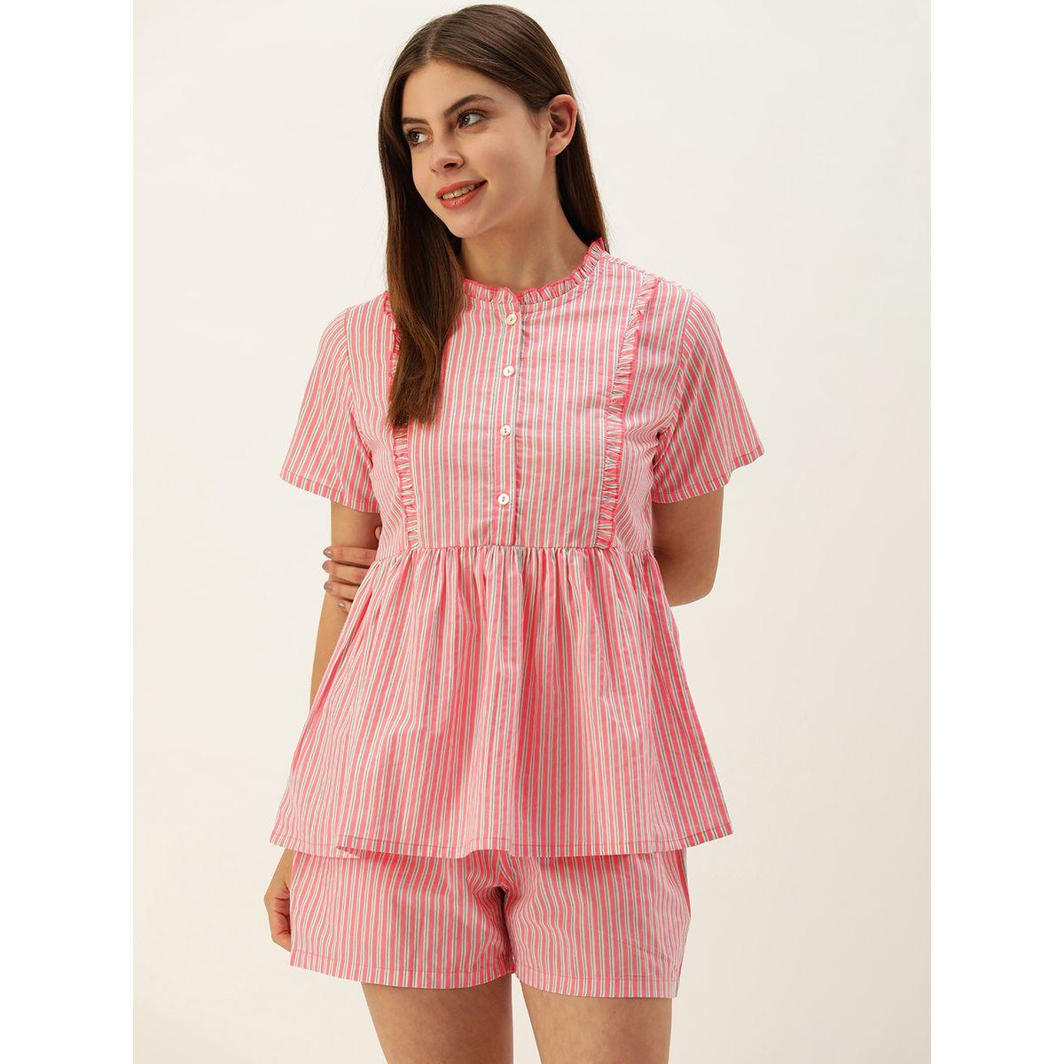 طقم من شورت مع بلوزة مخططة سانسكريتي هومز × ستايلي-women-clothing-nightwear-pyjamas-longsets-image-1