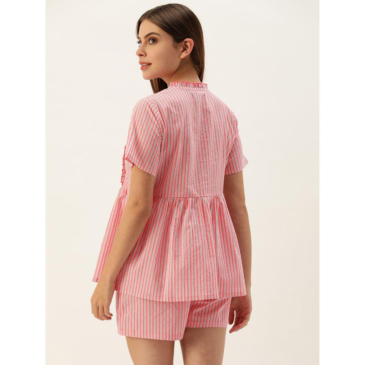Sanskrutihomes X Styli  Cotton Striped Shirt & Shorts Set-women-clothing-nightwear-pyjamas-longsets-image-2
